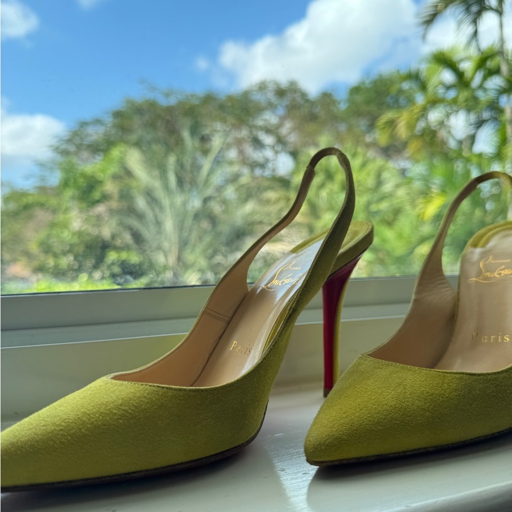 Christian Louboutin Yellow Suede Sling Back Pumps Size 37